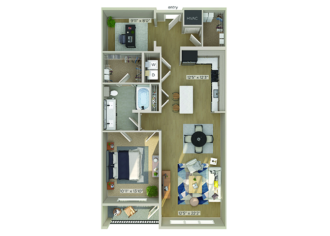 1 bedroom 1 bath 998 sqft.