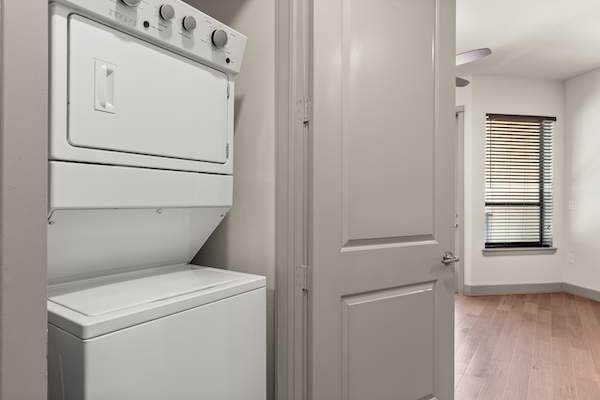 Laundry with Washer and Dryer Stacked