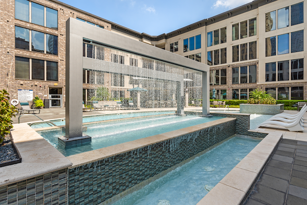 Pool waterfall with fountains